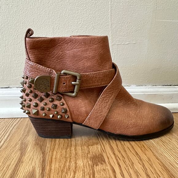 Vince Camuto Biker Marcin Grunge Brown Leather Moto Ankle Boots Studded Women 8B - Picture 3 of 15